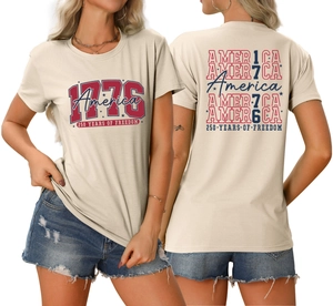Front and back view of 1776 America 250 Years of Freedom vintage cotton t-shirt