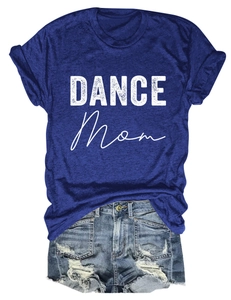 Flat lay of navy blue DANCE MOM t-shirt paired with distressed denim fringe shorts