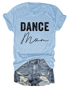 Flat lay of sky blue DANCE MOM t-shirt with frayed denim shorts and distressed hem