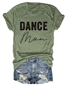 Flat lay of moss green DANCE MOM t-shirt paired with distressed denim shorts