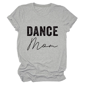 Close-up of grey Dance Mom t-shirt showing soft cotton fabric and rolled cuff detail