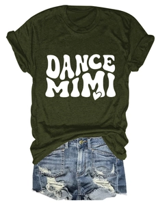Flat lay of olive green DANCE MIMI cotton t-shirt paired with blue distressed denim shorts