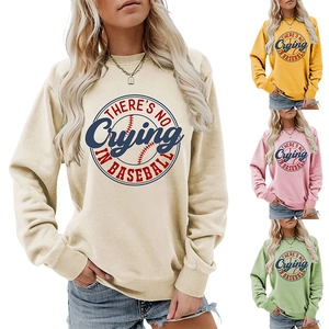 Collage of women's baseball sweatshirts in beige, yellow, pink and mint green colors