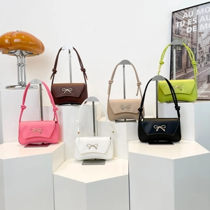 Borsa Sottobraccio in Pelle PU con Fiocco Stile Francese per Donna Tinta Unita Semplice Moda Borsa a Tracolla Pendolare Elegante