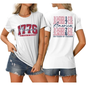 White t-shirt with 1776 America 250 years of freedom print on front and back sides