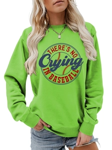 Detail of ribbed cuffs and baseball lettering on bright green cotton blend sweatshirt