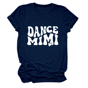 Detailed view of the soft navy blue cotton fabric with white Dance Mimi wave print
