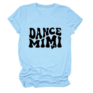 Classic crew neck short sleeve T-shirt in light blue featuring Dance Mimi graphic print