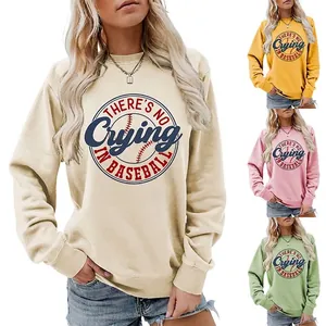 Women Crew Neck Sweatshirt And Distressed Denim Shorts Baseball Graphic Print Cotton Casual Loose Long Sleeve Outfits
