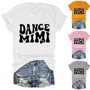 Women T-Shirt Cotton Blend Round Neck Short Sleeve Letter Heart Print Casual Loose Fit Commute Top