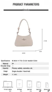 Detailed size specifications for the cream woven PU shoulder bag with metal star accent