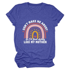Detail of funny slogan print with rainbow and heart on women's cotton t-shirt