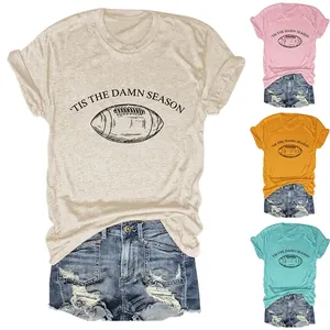 Damen Casual Baumwollmischung Rundhals Kurzarm T-Shirt Football Grafikdruck Lockere Passform Sommer Top Tis The Damn Season