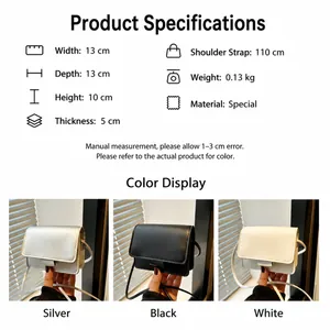 Detailed size chart and specifications for the minimalist mini square crossbody bag