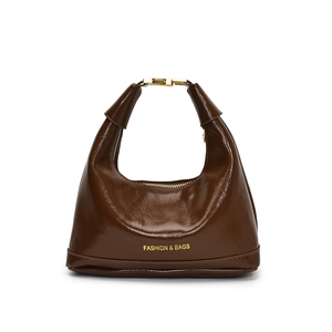 Borsa a mano minimalista in vernice marrone scuro con scritte dorate alla moda