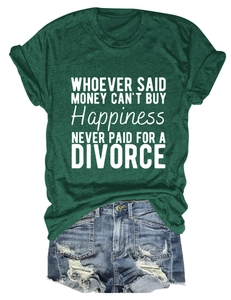 Detail view of dark green crew neck t-shirt with slogan print and denim shorts set
