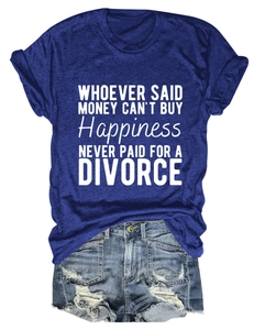 Flat lay of navy crew neck t-shirt with slogan text and distressed denim shorts