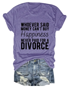 Detail of purple crew neck t-shirt with text print and distressed denim shorts set