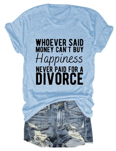 Detail of light blue crewneck t-shirt with slogan and distressed denim shorts flat lay