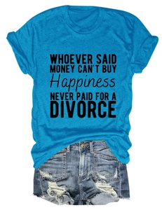 Detail of blue crew neck T-shirt with quote paired with ripped denim shorts