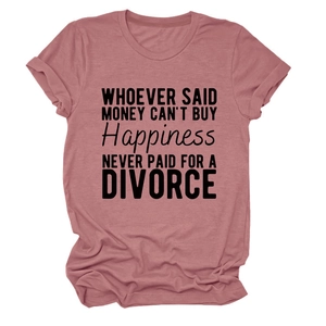 Detail of rolled sleeve and bold quote print on dusty rose cotton crewneck t-shirt