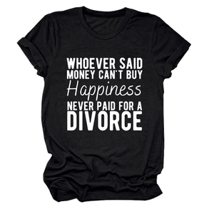 Detail of the high-quality cotton fabric and slogan print on a black crew neck T-shirt