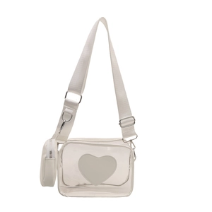 Borsa a tracolla in PVC bianco trasparente con dettaglio a cuore e piccolo portamonete