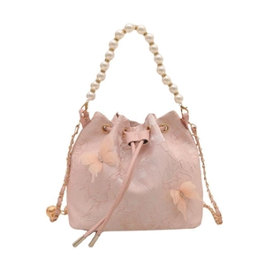 Elegante roze kanten emmertas met parelhandvat en 3D-vlinderdetails voor dames