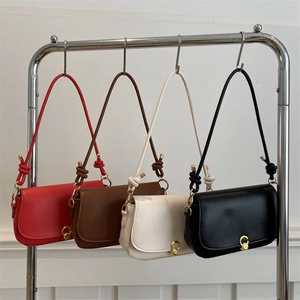 French vintage baguette shoulder bags with metal buckle and knot strap details in four colors