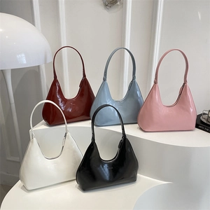 Glossy PU Leather Hobo Bag For Women Trendy Minimalist Dumpling Shoulder Handbag With Bottom Rivets