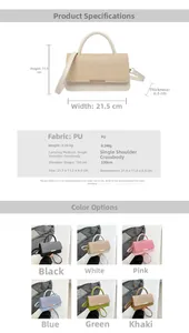 Infographie du sac à bandoulière en PU texturé dimensions 21,5x11,5x6,5cm et coloris