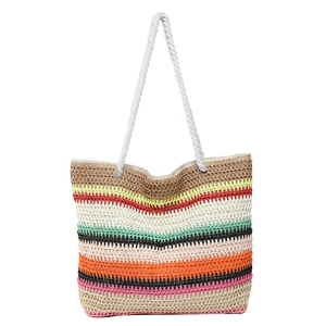 Sac fourre-tout rayé en paille colorée avec anses en corde pour vacances d'été