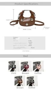 Mini crescent bag dimensions 13.5x14x5.5cm with adjustable strap for crossbody wear