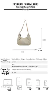 Vue détaillée du sac croissant crème 35x28cm ultra léger 0,1kg en nylon plissé moderne