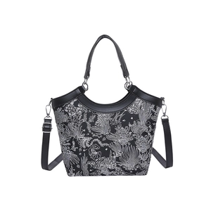 Elegant Chinese style silk embroidered bucket bag with floral patterns and top handles