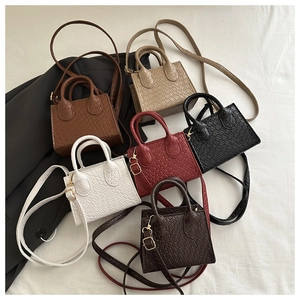 Collezione di sei mini borse a mano intrecciate in vari colori con fibbie dorate
