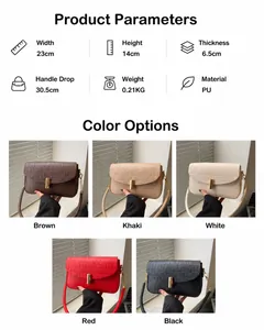 Detailed specs of PU leather shoulder bag with faux crocodile pattern in five colors