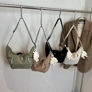 Fashion Nylon Dumpling Shoulder Bag Casual Hobo Crossbody Bag For Women Chic Street Trend Solid Color Zipper Satchel