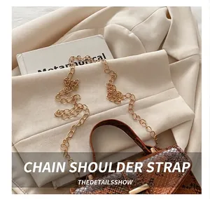 Close-up of golden metal chain strap and brown snakeskin texture on a luxury crossbody bag