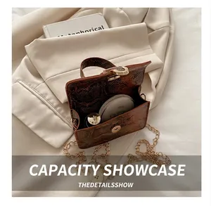 Internal view of snakeskin pattern bag showing space for lipstick and cushion compact