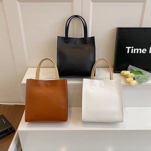 Women Minimalist PU Leather Tote Bag Large Capacity Vertical Square Handbag Commuter Solid Color Single Strap Shoulder Bag