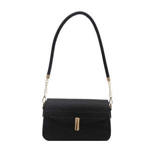 Retro schwarze Umhängetasche mit Krokodilmuster, goldenem Metallverschluss und Kette