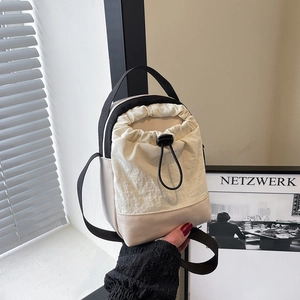 Techwear Canvas PU Leather Crossbody Bag Mini Drawstring Shoulder Phone Bag For Men Women Streetwear Casual Small Square Bag