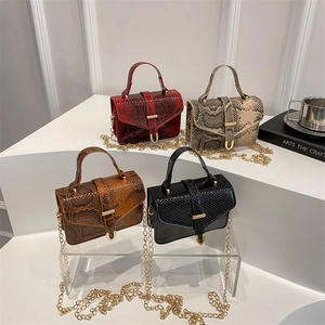 Chic snake-embossed faux leather handbags with gold chain straps in four trendy colors
