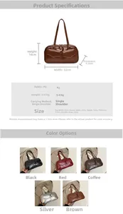 Especificaciones de tamaño y variantes de color del bolso de hombro de piel PU