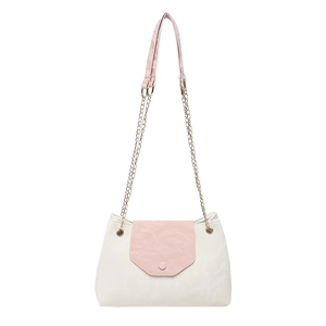 Minimalistische Kettentasche in Beige und Rosa mit Falten-Struktur und Schulterriemen