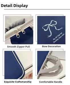 Detail of blue laptop bag with butterfly embroidery and durable dual metal zippers