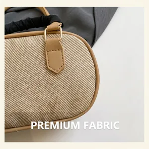 Close-up of woven texture and premium leather stitching on a bowling shoulder bag