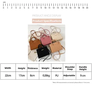 Detailed size chart and dimensions of the V-pattern PU leather crossbody handbag