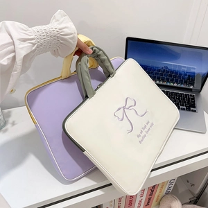Sweet Korean Style Bow Embroidery Laptop Handbag Nylon Portable Shockproof Sleeve For Students Women